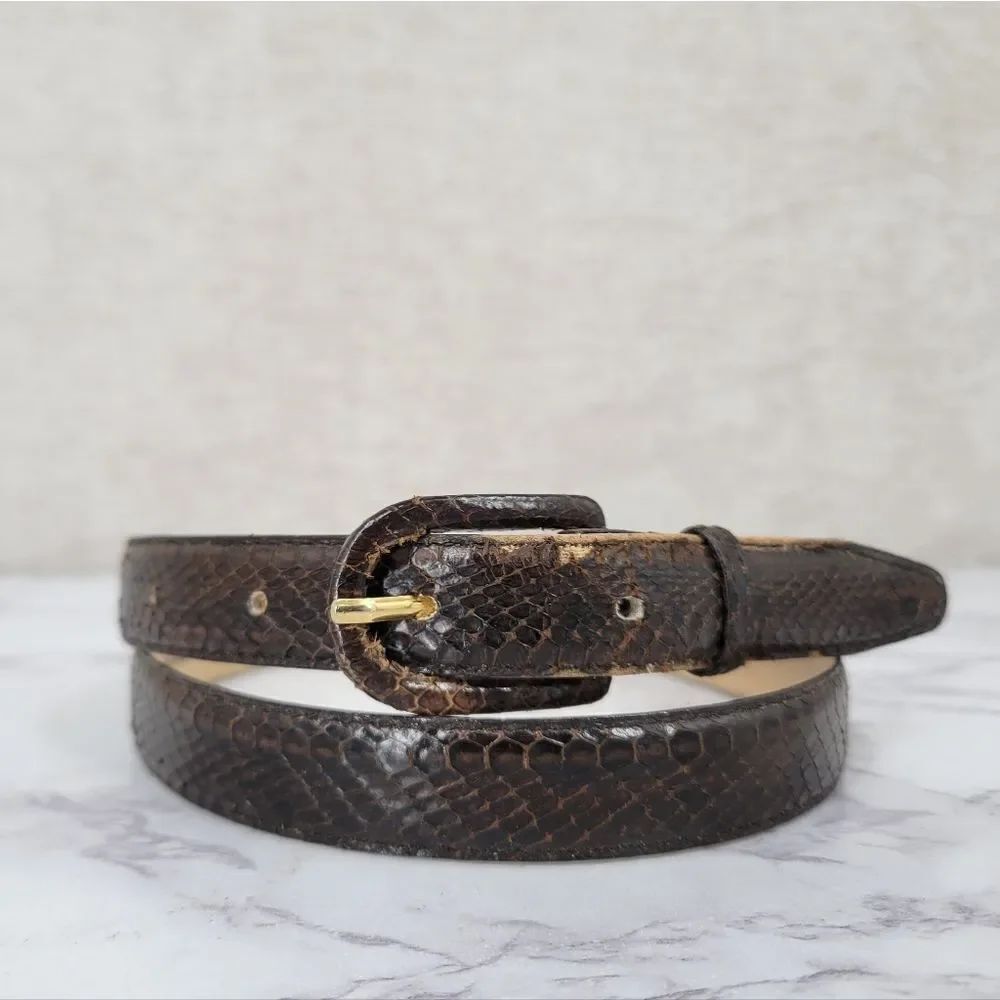 Serpi Vintage Brown Snakeskin Belt Slender Slim Sleek